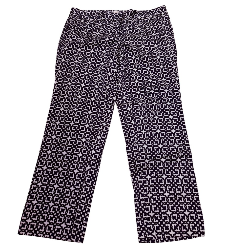 Laundry by Shelli Segal Navy White Geometric Ankle Pants Size 8 Side Zip
